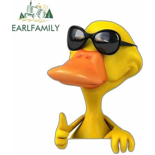 EARLFAMILY 13cm x 9.7cm for Cool Duck 3D Sunglasses Thumbs Up Cartoon Car Stickers Vinyl Sunscreen RV VAN JDM Car Accessories