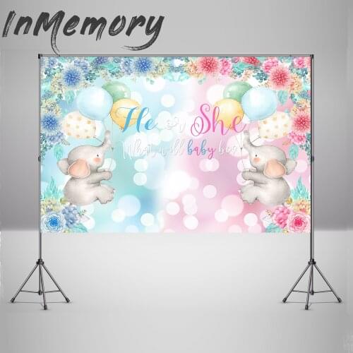 Gender Reveal Party Elephant Flower Newborn Baby Shower Birthday Backdrop Custom Photography Background Photophone Photozone