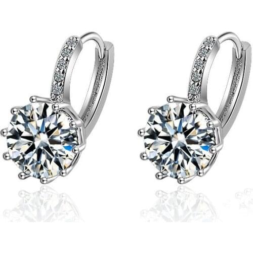 Classic Fashion 9 Colors Sterling Sliver Earrings Princess-cut Big Round AAA Zircon Wedding Stud Earrings for Women
