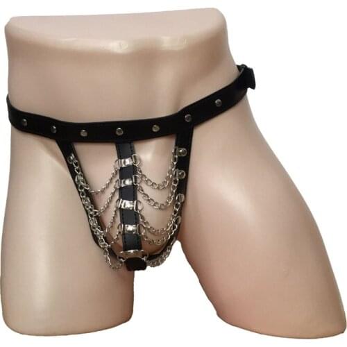 Mens Faux Leather Drape Chain Pouch Open Crotch G-String Underwear UnderPants Thong Brief Body Harness Fetish Sexy Lingerie