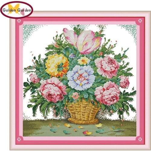 GG Gorgeous Blossom Joy Sunday Cross Stitch Kit Handicraft Counted Stamped Canvas Rose Cross Stitch Wedding for Home Decoration