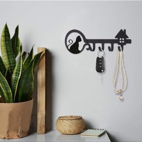 Wall Mounted Key Holder 4 Hooks Hanging Rack Cute Cat Decorative with Screws Anchors for Coat Clothes A29 21 Dropshipping