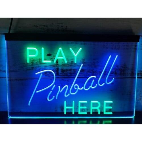 SS185 Pinball Room Play Here Game Man Cave Bar Dual Color Led Neon Sign