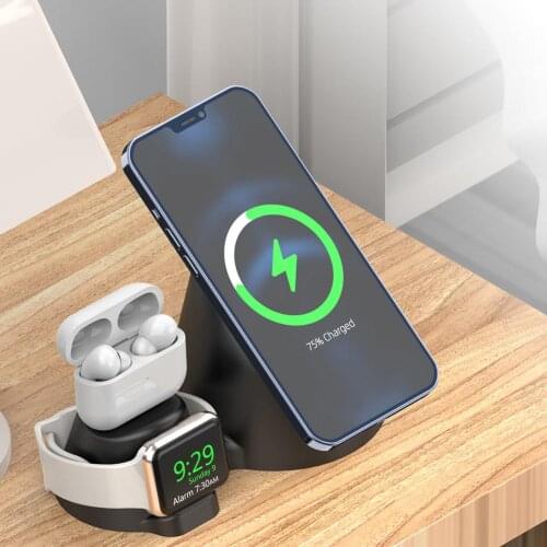 3-in-1 Portable Silicone Wireless Charger Base Magnetic Stand For IPhone12/ IWach Wireless Charger Holder For IPhone12/ IWach