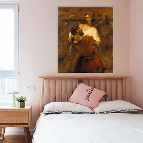 Citon Rembrandt《Jacob Wrestling with the Angel》Canvas Oil Painting Artwork Poster Picture Wall Background Decor Home Decoration