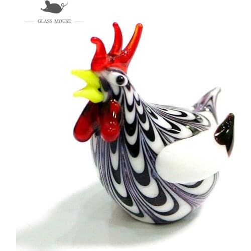 Handmade Artistic Glass Chicken Small Sculpture Cute Rooster Poultry Animal Mini Figurine Home Decoration Ornament Gift For Kids