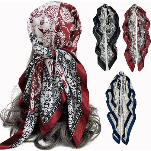 Silk Scarf Women 90cm Satin Square Scarf Cross-border Printing New Color Matching Cashew Scarf Wholesale