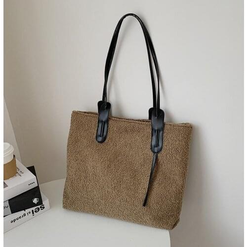 Wool Furry Winter Vintage Handbags for Women Large Capacity Fur Retro Female Tote Shopper Weekend Ladies Shoulder Bag Big 2021