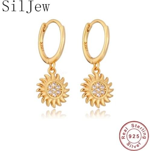 SilJew 100% Real 925 Sterling Sliver Zircon Circle Hoop Earrings for Women Animal Cross Earring Brincos Piercing Pendientes 2021