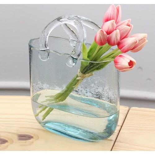 Nordic Glass Vase Bag Bag Portable Flower Basket Dried Flower Flower Arrangement Accessories Vase/living Room Home Decoration