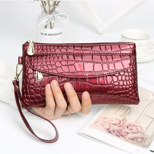 Women Bag Black PU Clutch Long Casual Wallet Litchi Grain Coin Purse Female Bag Wrist Bag Zipper Phone Pocket Credit Card Holder