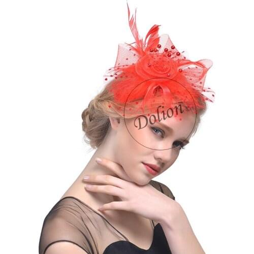 Bridal gauze tiara feather hair ornament horse racing festival top hat party barrette hair ornament Halloween hat