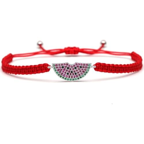 Green Black Purple Cubic Zirconia Copper Fruit Watermelon Charm Bracelet Women Girl 2020 New Fashion Summer Red String Jewelry