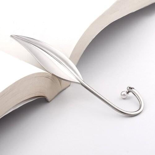 DoreenBeads Silver Color Zinc Alloy Leaf Bookmark White Imitation Pearl For Women Jewelry Party Gift 12.2cmx 2.7cm,1Piece