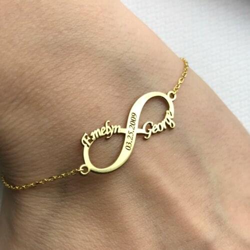 Custom Double Name Bracelet Femme Personalized Stainless Steel Engraved Date Infinity Bracelet Anniversary Gifts Jewelry