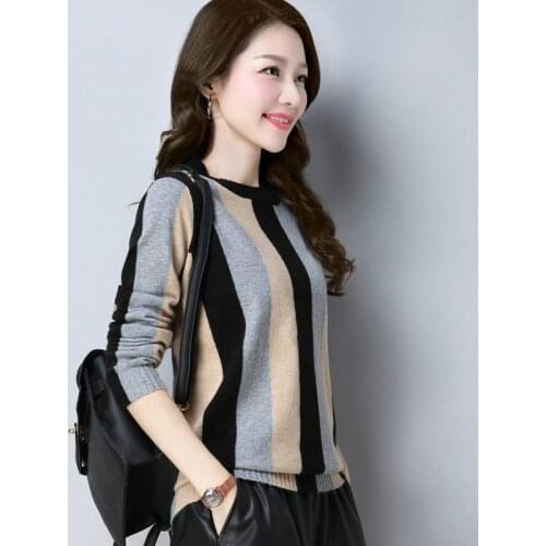 Women 2021 Spring Autumn New Striped Sweater Tops Female Long Sleeve Pullover Jumpers Ladies O-neck Loose Knitted Tops P375