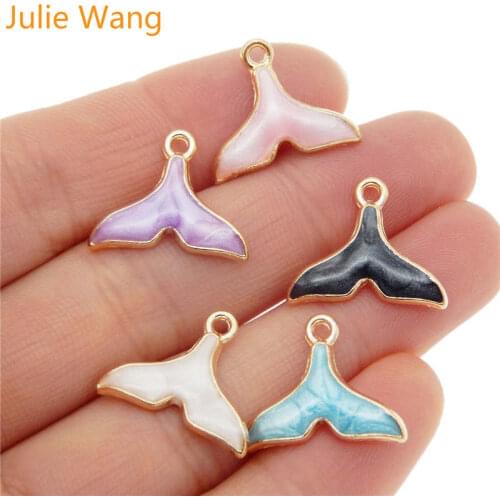 Julie Wang 10PCS Enamel Mermaid Whale Fish Tail Charms Mixed Colors Gold Tone Bracelet Necklace Alloy Jewelry Making Accessory