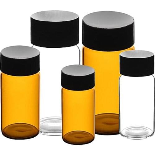 10pcs/lot 3ml 5ml 10ml 15ml 20ml 30ml 40ml 50ml (Clear/ brown) Glass Seal Bottle Reagent Sample Vials With Plastic Lid Screw Cap