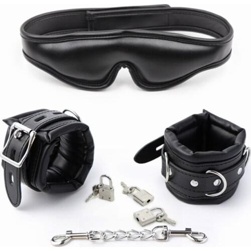 2Pcs/Set Erotic Accessory of Sex Leather Sponge Handcuffs Toys with Eye Mask for Couples Adult Games Slave Bondage Sexy Costumes