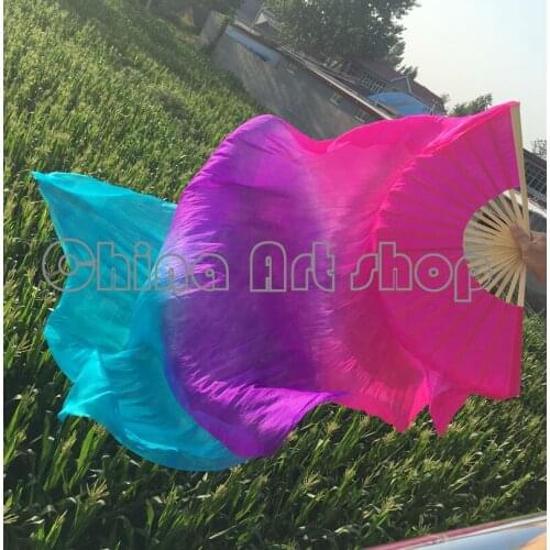 2 fans) 1 pairs of left + right 100% silk belly dance fan of the veil of purple white (1.5 2.0m M1.8m) shipping freedom