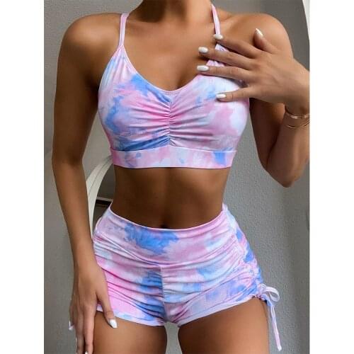 2021 Women Seamless Yoga Set Fitness Sports Suits Gym Clothing Push Up 2 Pieces Bra+Gym Short Pants Female Running Workout Pants