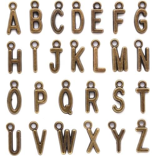 26Pcs/Lot Fashion A-Z 26 English Letter Zinc Alloy Necklace Pendant Charms Small Alphabet Bracelet Earrings Jewelry Findings