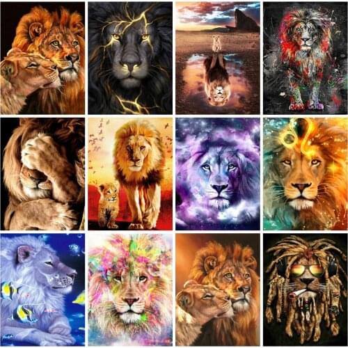 AZQSD Pictures By Numbers Lion Handmade Acrylic Paint Painting By Numbers Animals Zero Foundation Wall Decorations Living Room