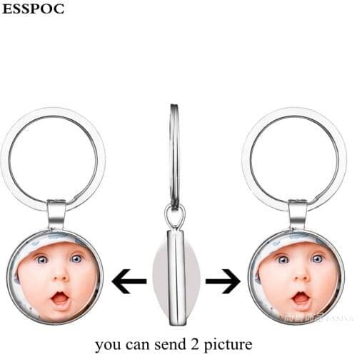 Handmade Double Face Personalized Custom Keychains Baby Family Photo Keyrings Key Chain Rings Holder Wedding Family Gift D00