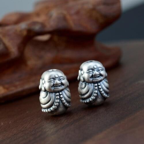 1pc 100% 3D 999 Silver Laughing Buddha Statue Bead Pure Silver Happy Buddha Jewelry Beads DIY Bracelet Beads Good Luck