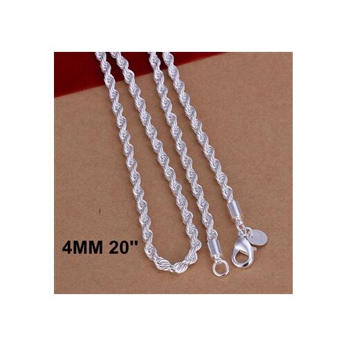 2016 New Top Quality Silver color & Stamped S925 4mm rope chains necklace for men fine jewerly16-24inch tibeaan - necklaces