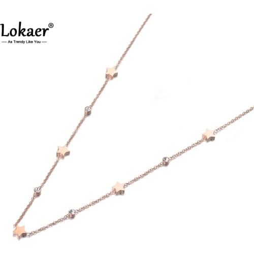 Lokaer Trendy Bohemia Stainless Steel Star CZ Crystal Choker Necklace Beach Jewelry Pendant Chain Necklace For Women Girl N19124