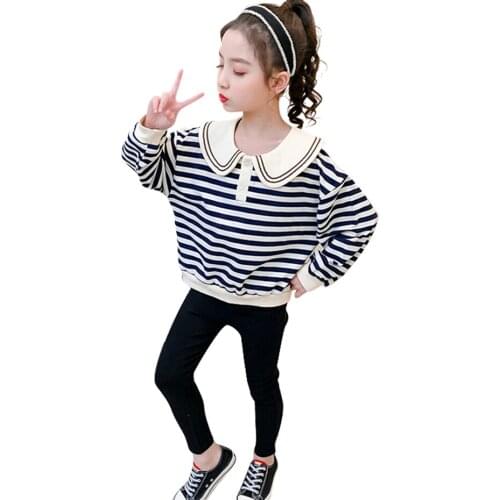 Kids Clothes Striped Sweatshirt + Pants Girls Clothing Patchwork Girls Tracksuit Summer Childrens Tracksuit 6 8 10 12 14