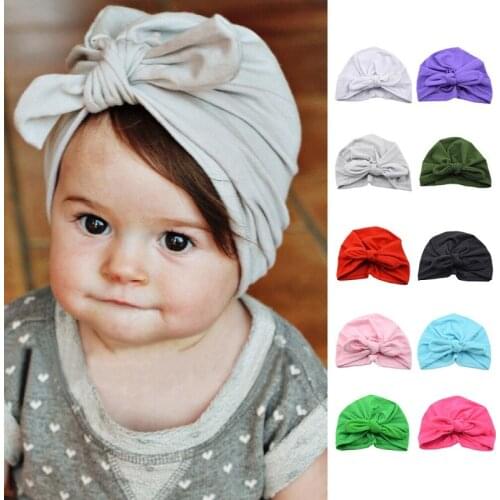 Fashion Turban Bunny Ears Tie Knot Hat Toddler Cute Bowknot Kids Bow Cap Baby Newborn Girls Infant Beanie Cap