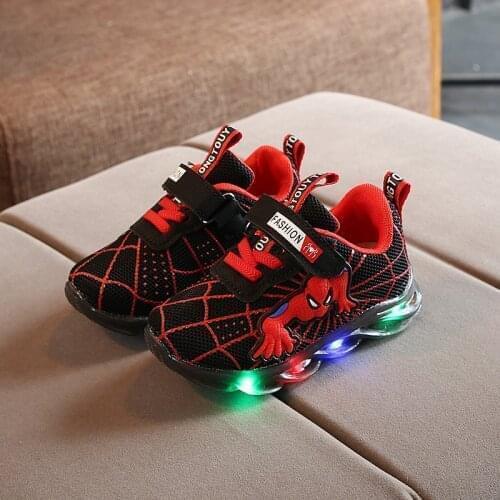 Womens sports shoes Disney Spiderman boys girls Light Children Luminous 2021 baby Sneakers mesh sport Boy Girl Led Light Shoes