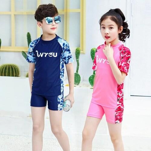 Childrens Swimsuit Split Swimming Trunks With Hat Boys Large Size Beach-wear Teenagers Sunscreen Surfing Shorts Bathing Clothes