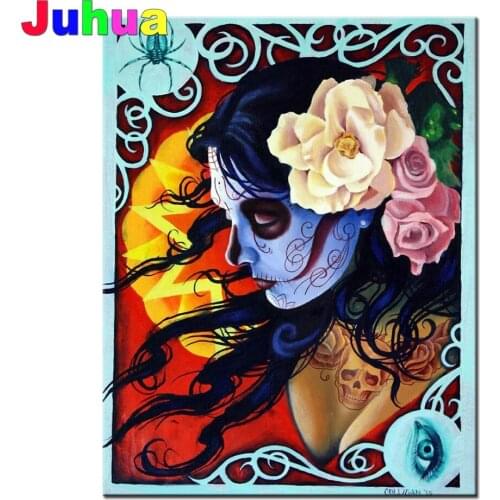 Fantasy Darkness with Lady Flower diy 5d mosaic Diamond Painting full square round drill rhinestone embroidery Skull Character