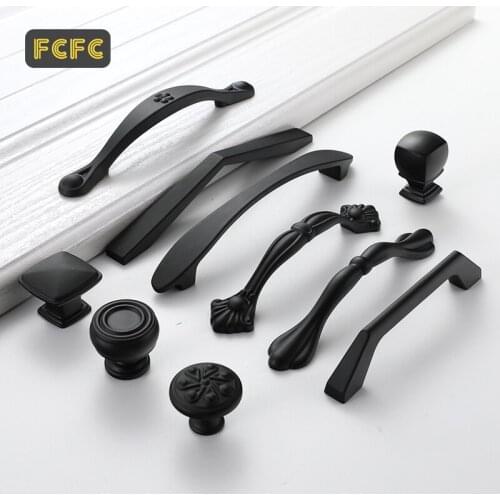 FCFC American Style Black Cabinet Handles Solid Zinc Alloy Kitchen Cupboard Pulls Drawer Knobs Furniture Handle Hardware