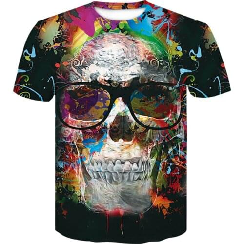 Men T-shirt Fashion 3D Print wear glasses Skulls Tshirt Mens Tops Short Sleeve Hip Hop funny T-shirt 2020 Latest Casual clothes