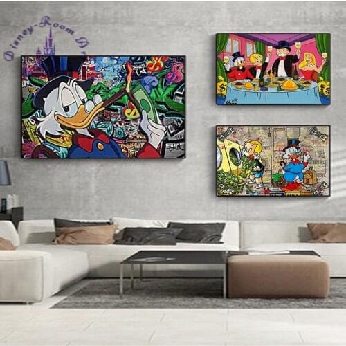 Disney Canvas Painting Alec Monopoly Effect Wall Art Cartoon Donald Duck Money Canvas Painting Pictures for Living Room Decor