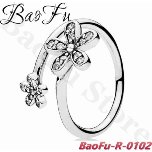 BaoFu 925 Sterling Silver Ring Open Type Two Daisy Interweaving Blooming Ring Suitable for Original Female Jewelry