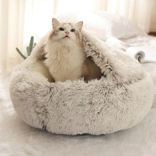 Cat Bed Round Plush Cat Warm Bed House Soft Long Plush Pet Dog Bed For Small Dogs Cat Nest 2 In 1 Cat Bed Cushion Sleeping Sofa