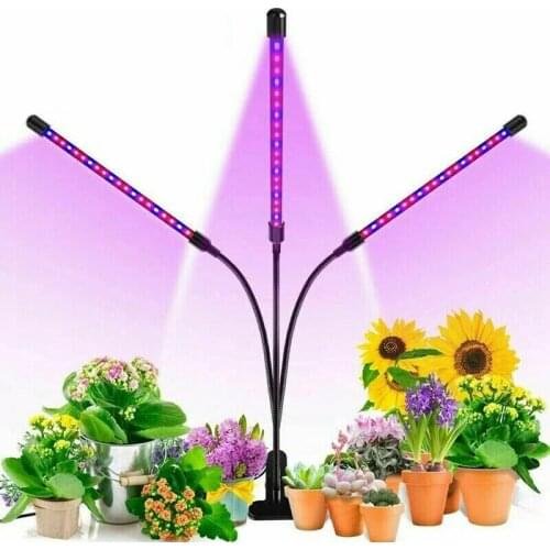 30W Triple Head Plant Growing Lamps with Clip for Indoor Plants Hydroponics Programmable Timer Allows Auto On Off