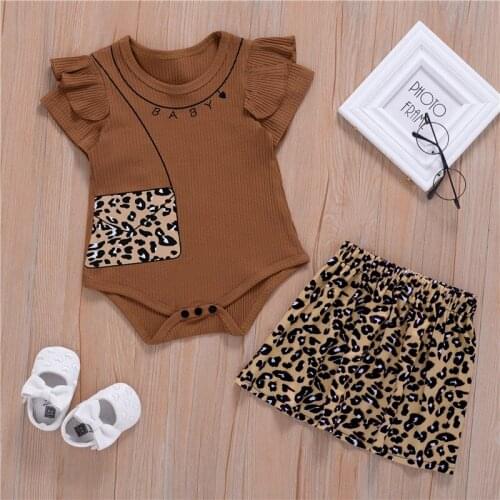 Summer newborn clothes baby girl suit 2021 new short-sleeved romper + leopard print shorts baby girl clothes cotton suit