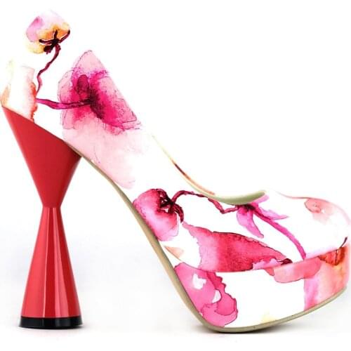 LF40812 Blue/Red Chinese Ink Painting Flower Cone Heel Platform Pumps