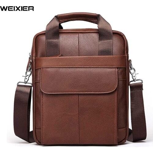 WEIXIER Mens Genuine Leather Shoulder Bags men Crossbody Bag Men Handbags Natural Leather Bag For Male Messenger Bags Tote Bags