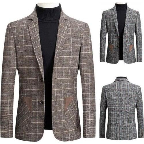 Men Blazer Personality Mens Suit Jacket High Quality Fashion Plaid Print Suits Slim Fit Casual Blazer Coat Male