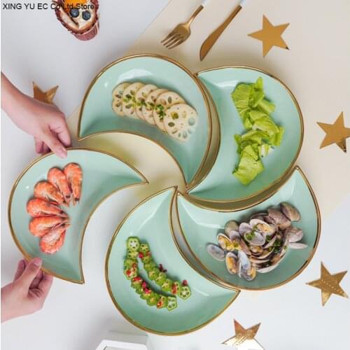 Nordic Moon Platter Combination Set Creative Pure Color Ceramic Dinner Plate Household Tableware Irregular Phnom Snack Plate