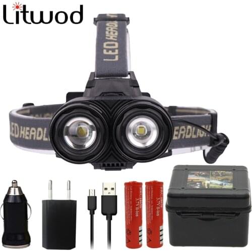Litwod Z20 LED XM-L2 U2 Headlight Camping Light 8000LM LED Headlamp Zoom head flashlight torch rechargeable light Head Lamp