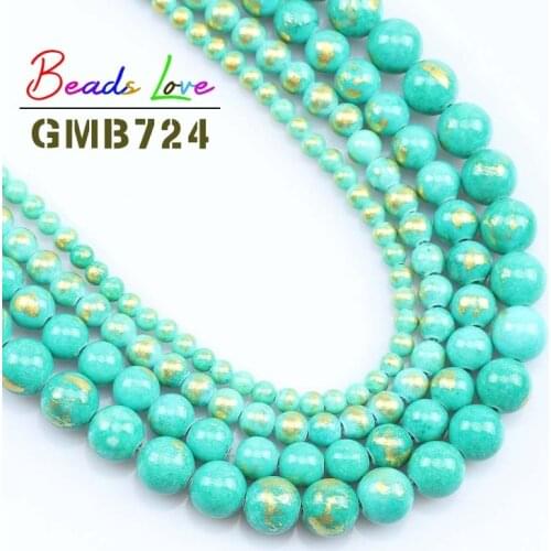Natural Stone Blue Green Gold Color Jades Beads 4/6/8/10MM Round Loose Beads for Jewelry Making Diy Bracelet Necklace 15 Inches