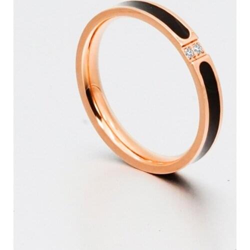 ZN New Black Enamel Two Zirconia Titanium Steel Rings For Women Rose Gold Color Woman Birthday Gift Jewelry Never Fade